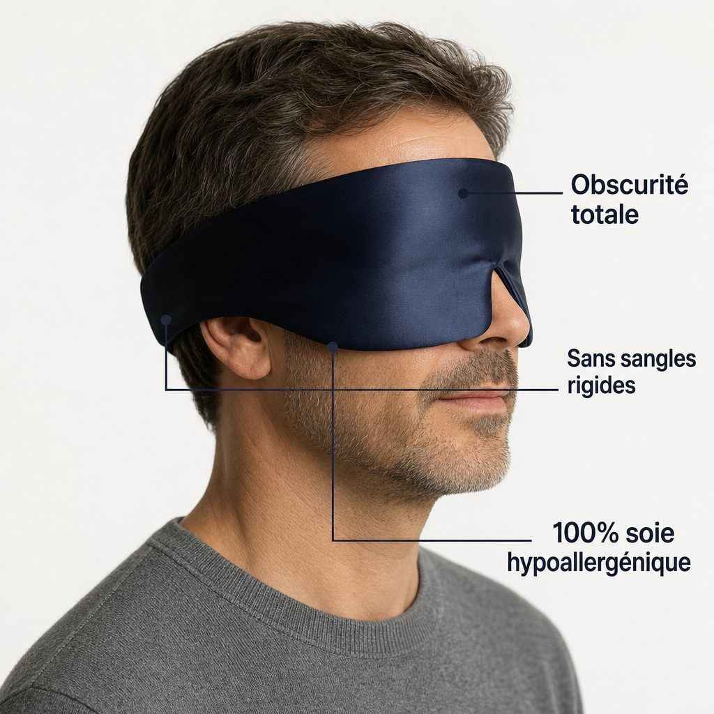 Masque de sommeil 100 % soie — Occultation totale, confort ultra-doux